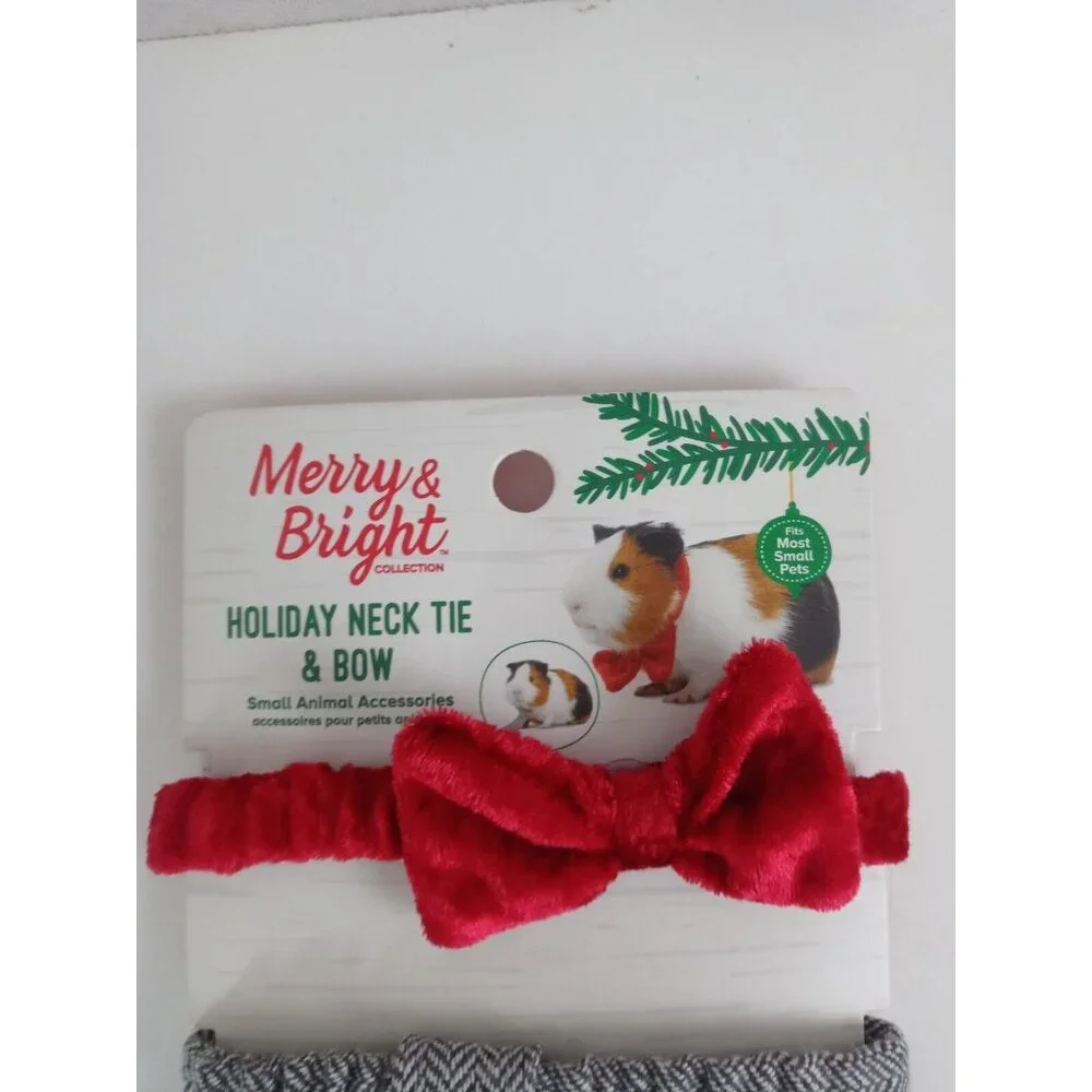 New Merry & Bright Holiday Neck Tie and Bow for Small Animals Guinea Pig